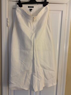 Ralph Lauren Crisp White A-Line 100% linen Midi Skirt